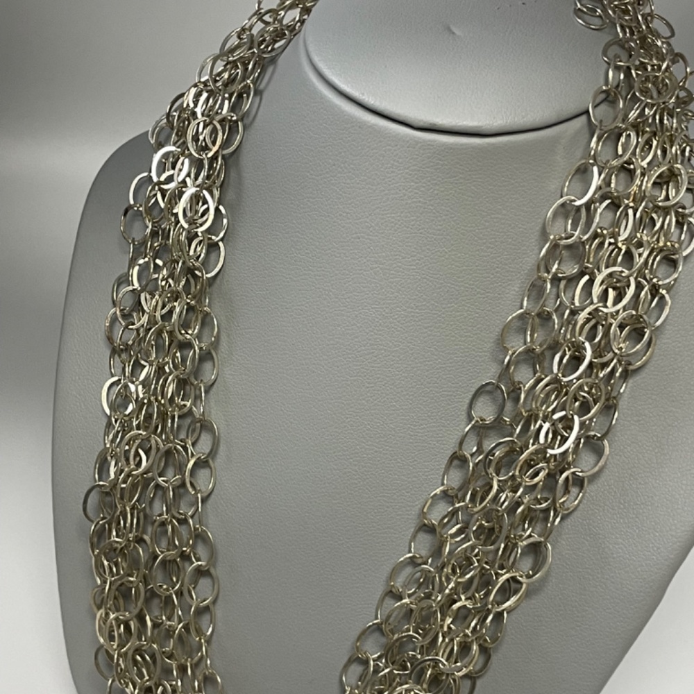 Layered Silver Chain Link Statement Necklace - image 5